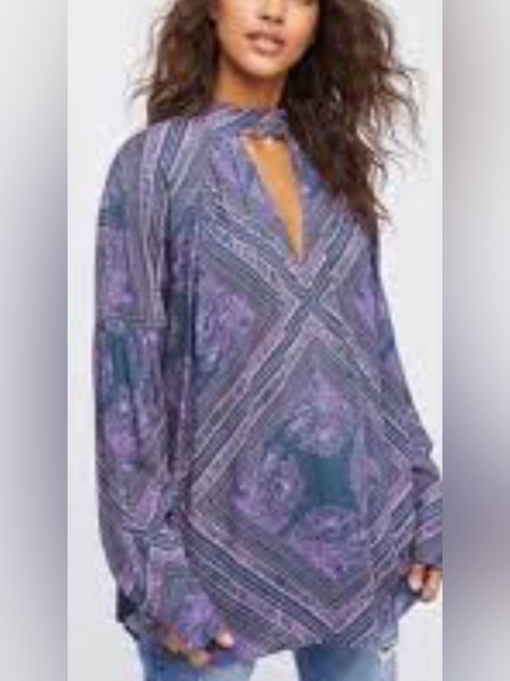 Free People - Walking On A Dream Keyhole Fun Design Long Sleeve Blouse Size XS